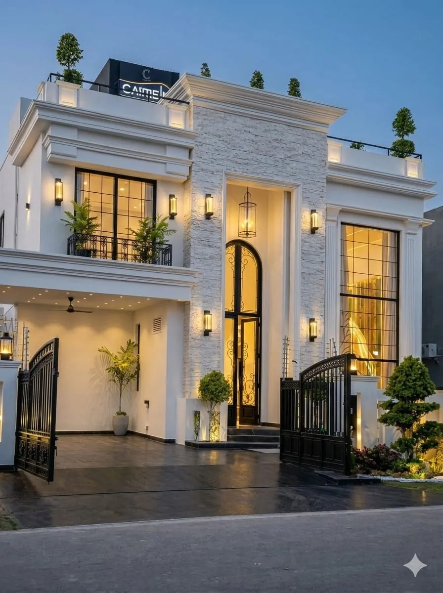 DHA Islamabad 500 Yards Villa — front elevation at dusk